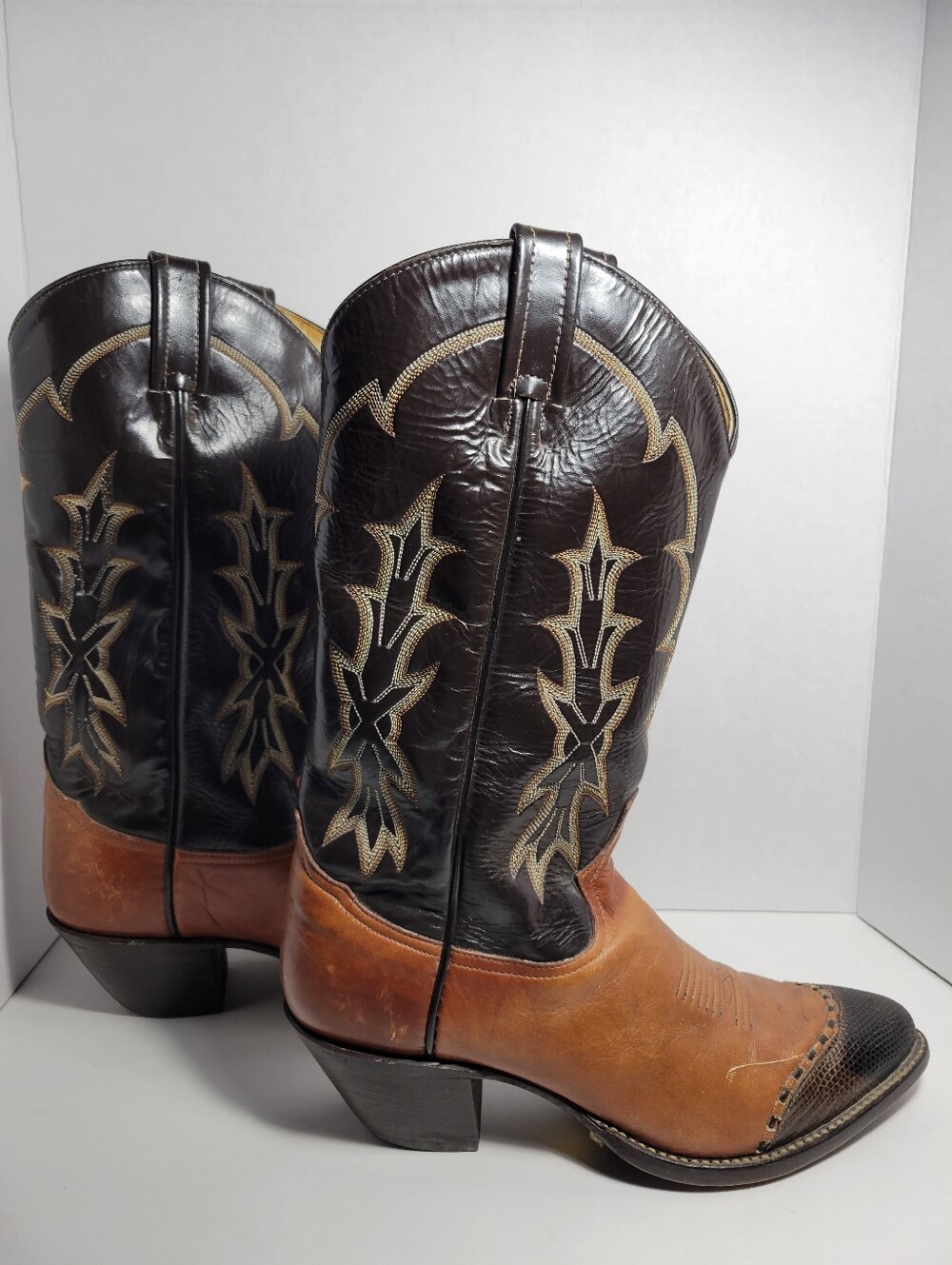 Vintage Tony Lama 6951 Lizard Wingtip Cowboy Boots Men's 8.5 D Brown